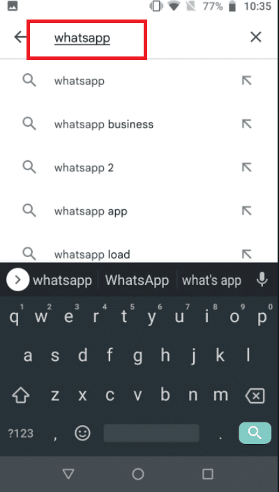 Escriba WhatsApp en la barra de búsqueda