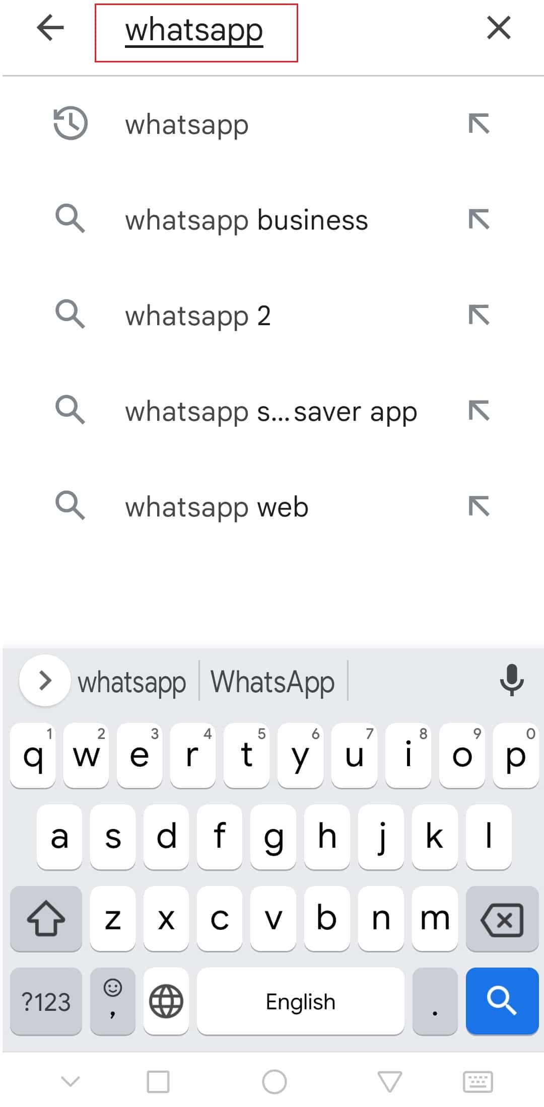 グーグルプレイストアのAndroidアプリでwhatsappを検索