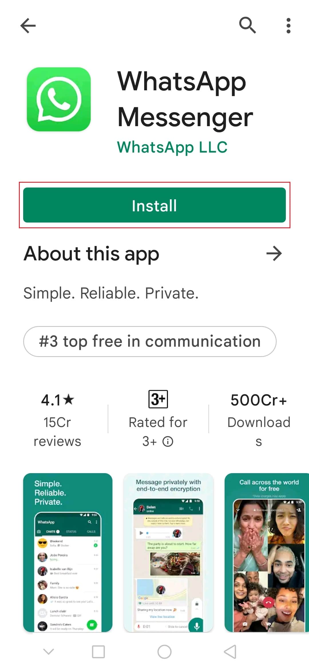 在 google play store android 應用程序中安裝 whatsapp