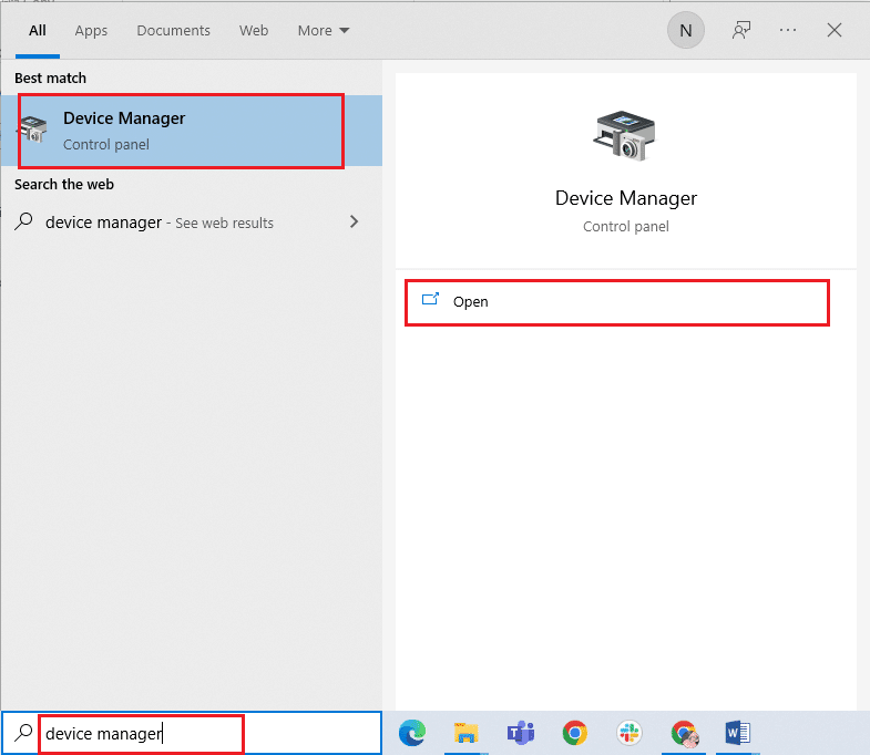 Tekan tombol Windows dan ketik Device Manager. Kemudian, klik Buka