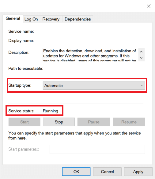 tipo de inicialização para automático. Corrigir o serviço Intel RST não está sendo executado no Windows 10