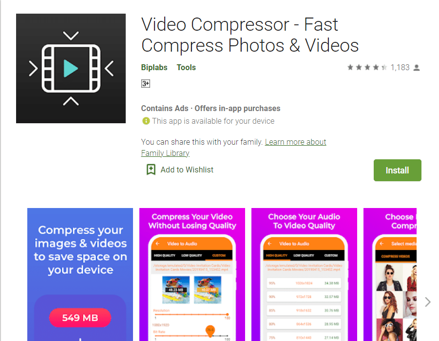 Play Store'da Video Kompresör android uygulaması