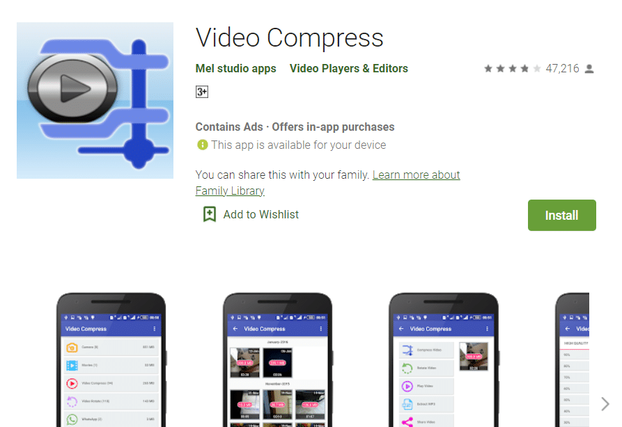 Aplicația Android Comprimare video pe Play Store