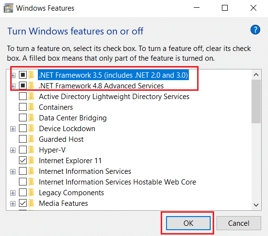 .NET Framework 4.8 고급 시리즈 옵션 상자를 선택하십시오.