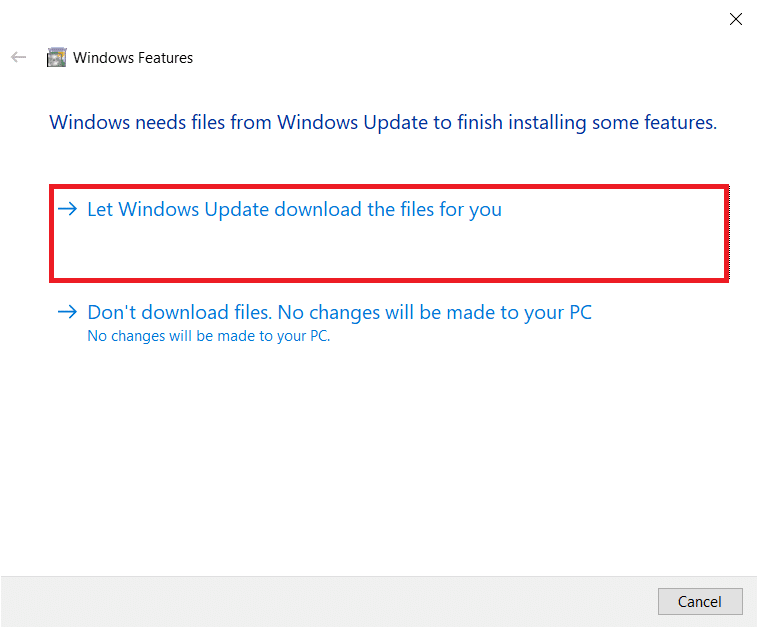 Windows Update에서 파일을 다운로드하도록 허용을 클릭합니다. Windows 10의 응용 프로그램에서 처리되지 않은 예외가 발생하는 문제 수정