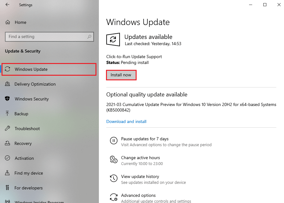 Faceți clic pe Instalați acum pentru a descărca actualizările disponibile. Remediați excepția necontrolată a apărut în aplicația dvs. pe Windows 10