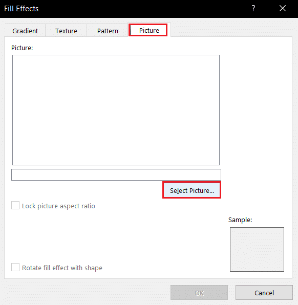 Wählen Sie die Registerkarte „Bild in Bild“ im Fenster „Fülleffekte“ in MS Word