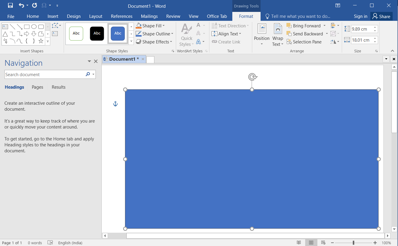 insertar forma de rectángulo en MS Word