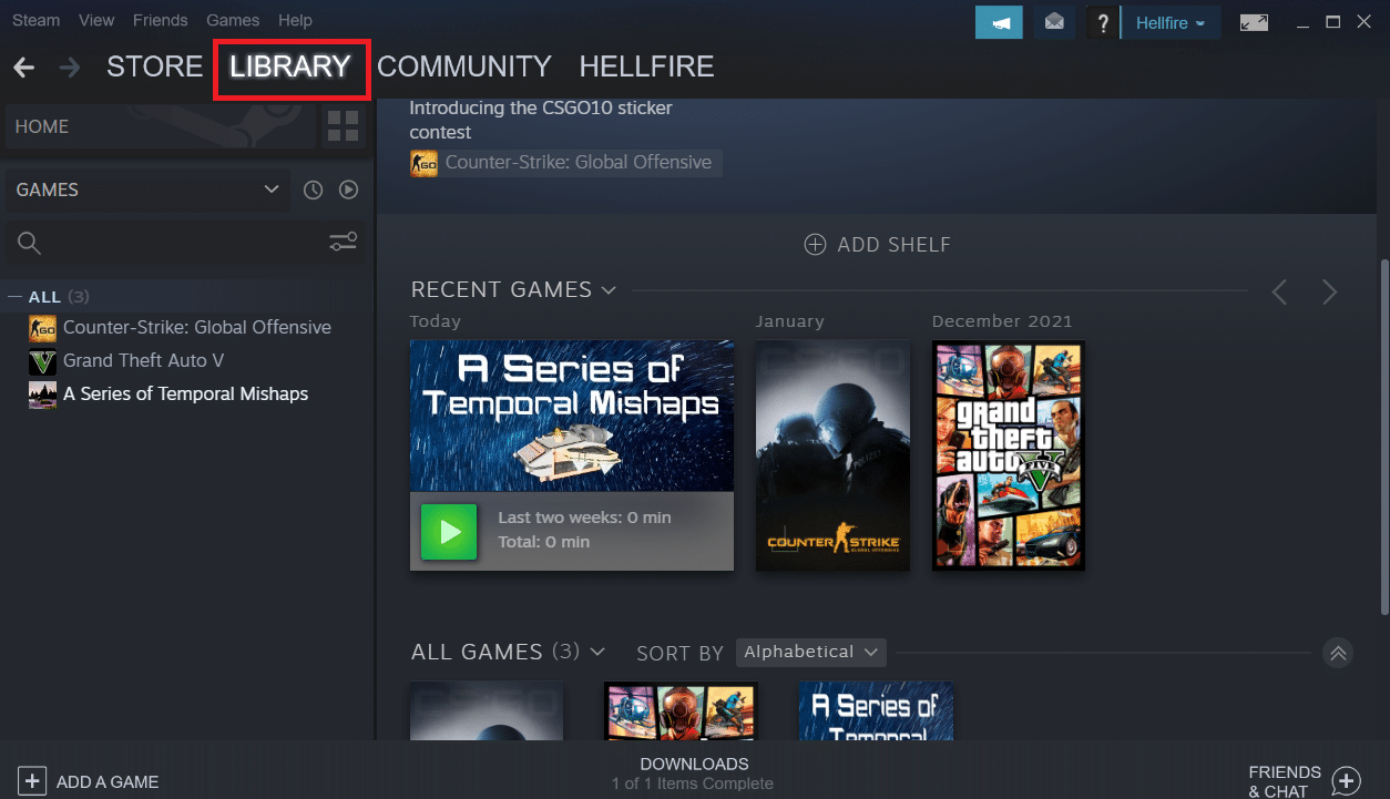 cliquez sur le menu Bibliothèque. Correction d'une erreur de service Steam