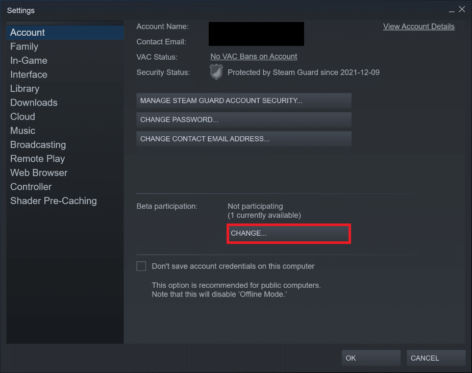 Fai clic sul pulsante Modifica in Partecipazione alla beta. Correggi Steam deve essere in esecuzione per giocare a questo gioco