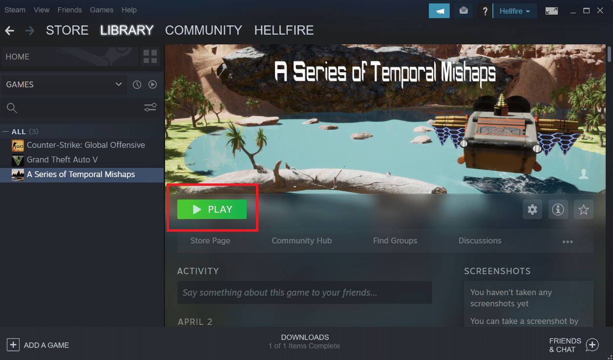 presione el botón Reproducir. Solucionar error de servicio de Steam