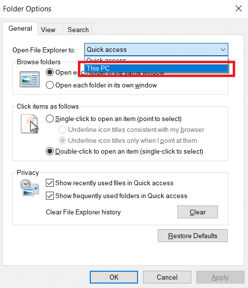 Cette option PC dans le menu déroulant