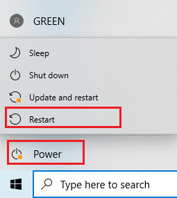 Wählen Sie das Power-Symbol und Neustart
