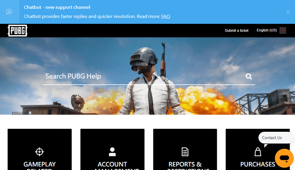 Navegue até a página de suporte oficial do PUBG. Corrigir PUBG não sendo lançado no Steam