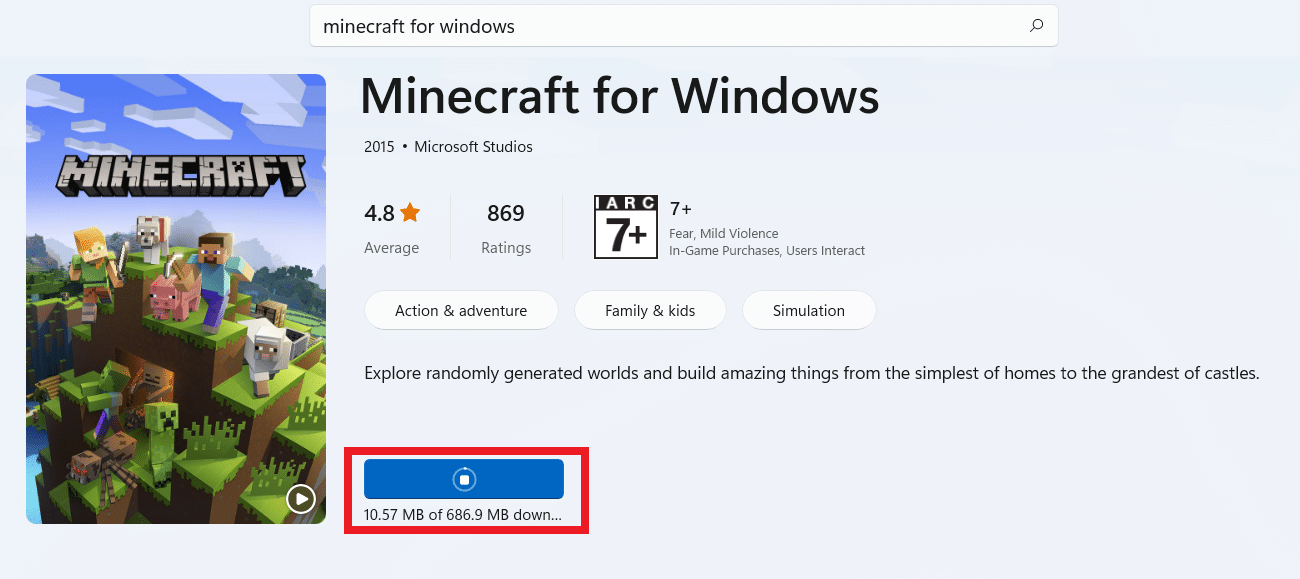 Aguarde o download terminar. Como obter o Windows 10 Minecraft Edition gratuitamente