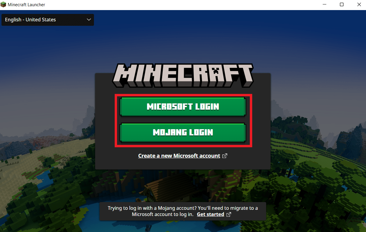 다운로드가 완료되면 Microsoft 또는 Mojang 계정에 로그인합니다.