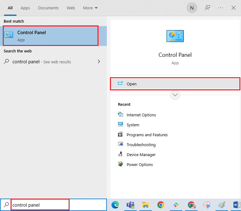 กดปุ่ม Windows และพิมพ์ Control Panel ตอนนี้คลิกที่ เปิด วิธีปลดบล็อกเว็บไซต์บน Chrome