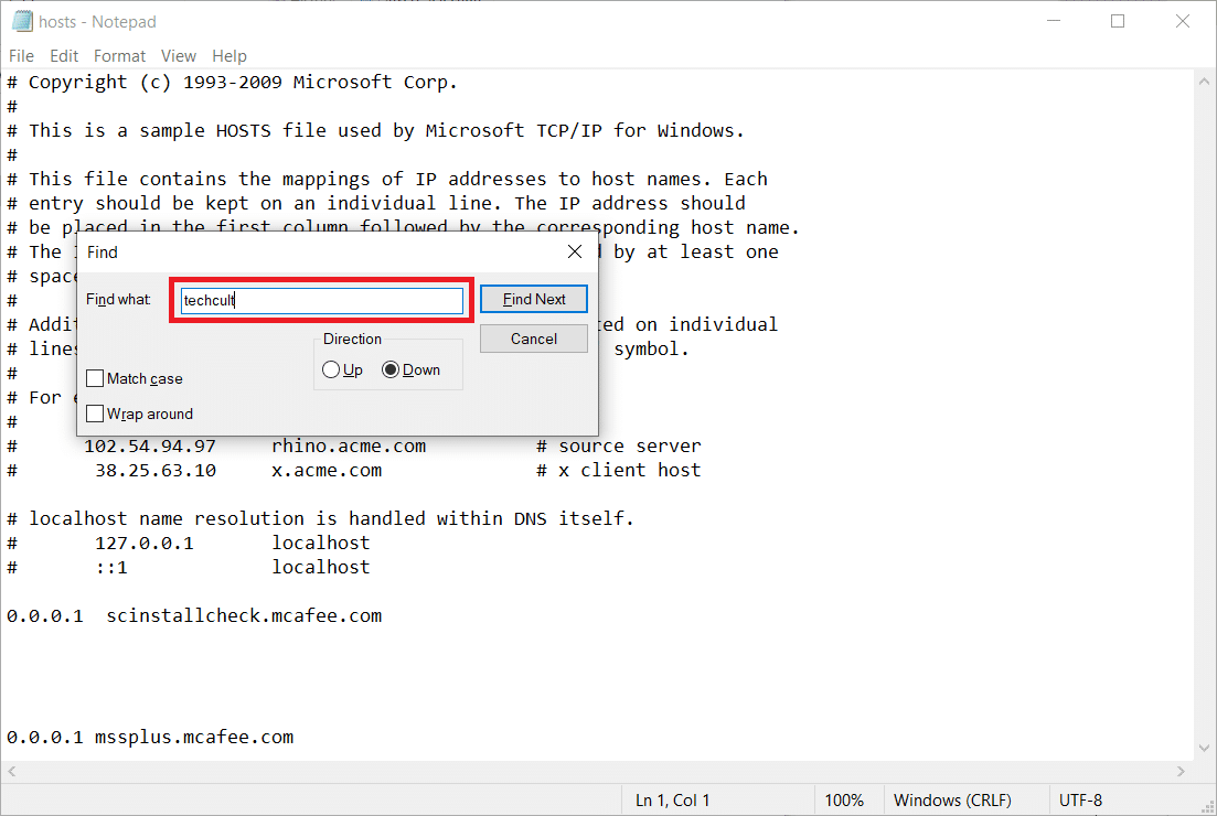 在“查找”对话框中查找任何 IP 条目或网站