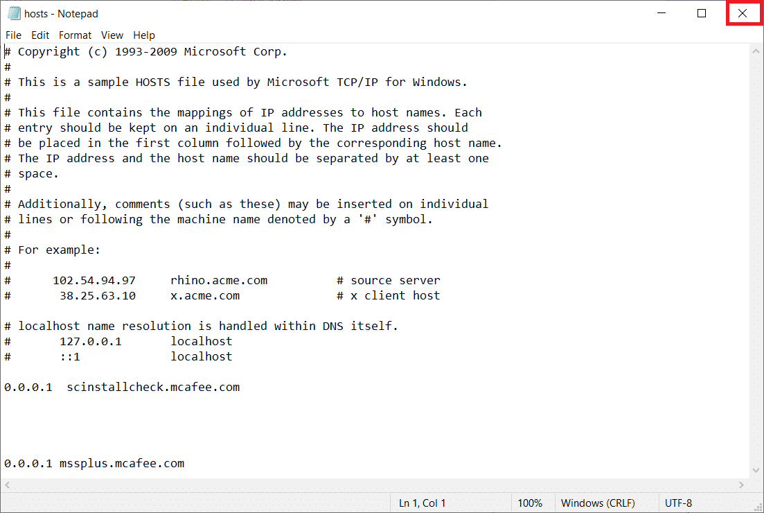 오른쪽 상단 모서리에 있는 닫기 버튼을 클릭하여 메모장을 종료합니다. Chrome에서 웹사이트 차단을 해제하는 방법