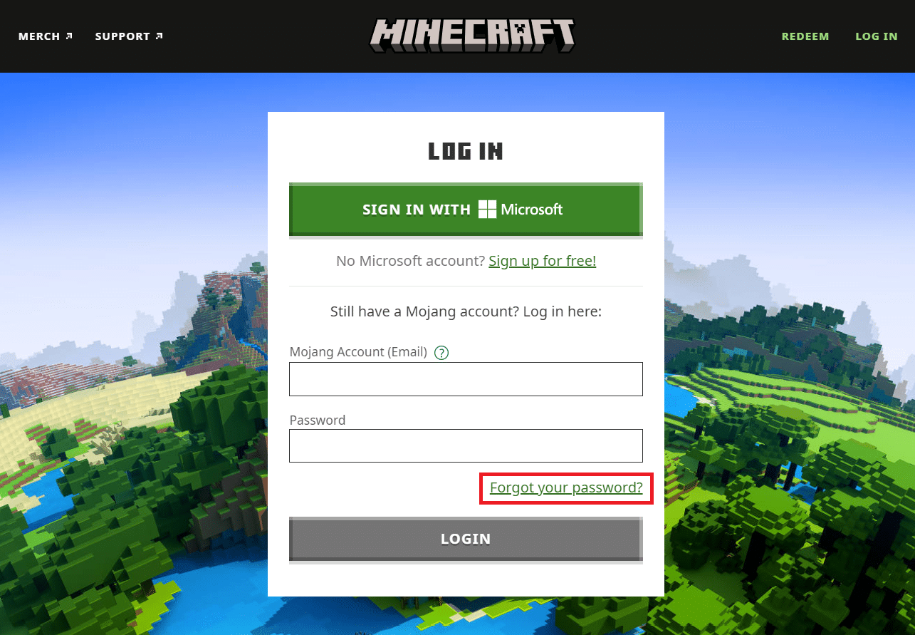 Halaman login Mojang. Perbaiki Minecraft Gagal Mengautentikasi Koneksi Anda