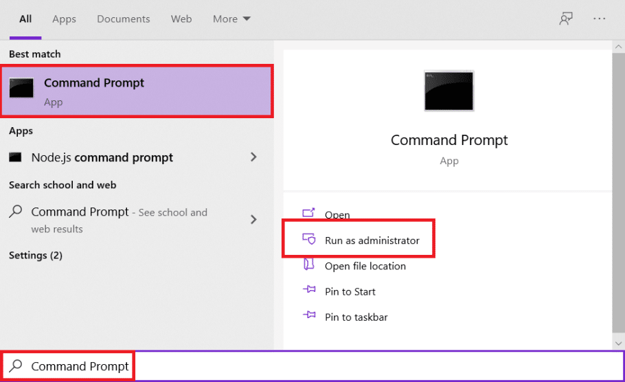 Prompt de comando na barra de pesquisa