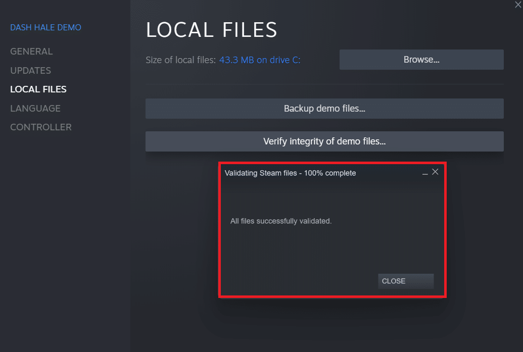 După câteva momente, fișierele jocului vor fi validate cu succes, indicând că fișierul descărcat este intact și nu este corupt. Remediați privilegiile de fișier lipsă din Steam în Windows 10