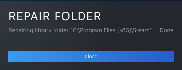 Po kilku chwilach folder biblioteki Steam zostanie naprawiony