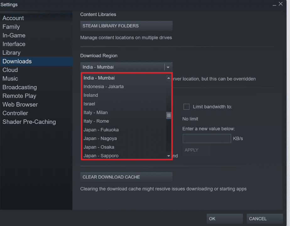 wilayah unduhan. Perbaiki Hak Istimewa File Hilang Steam di Windows 10