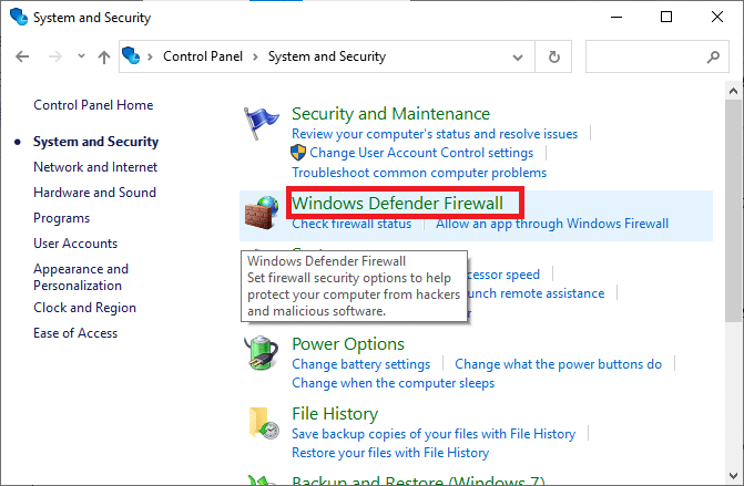 單擊 Windows Defender 防火牆