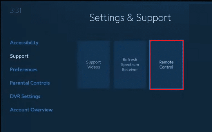 selecione a opção Controle Remoto no Spectrum TV. Como redefinir o Spectrum Remote