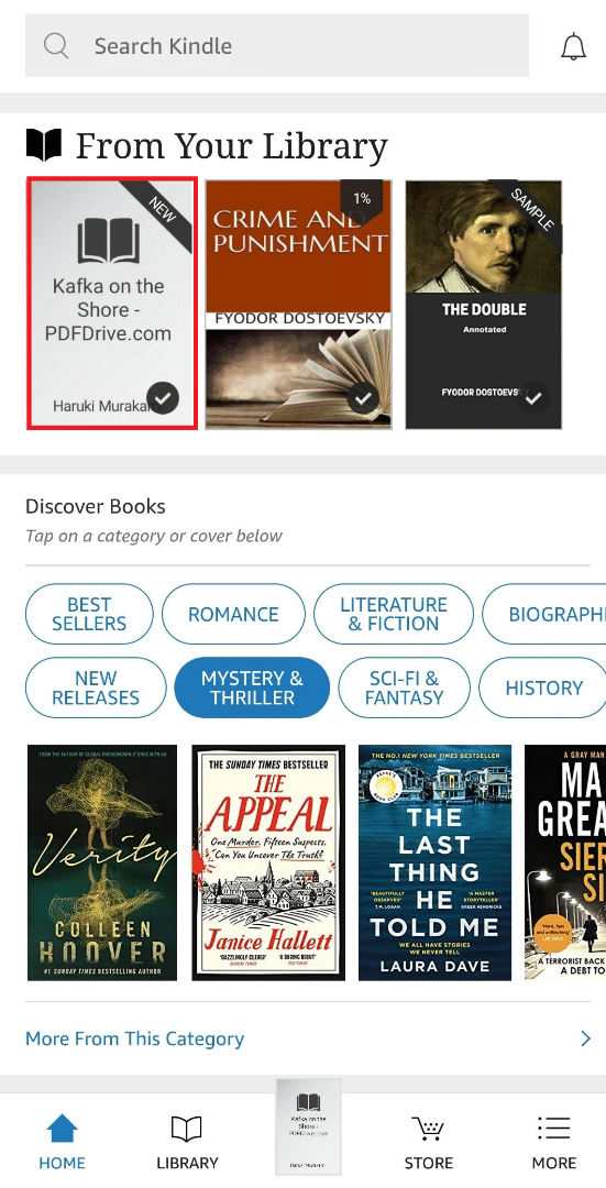 Teraz otwórz aplikację Kindle na swoim urządzeniu, a przeniesiony plik MOBI znajdziesz w sekcji Z Twojej biblioteki