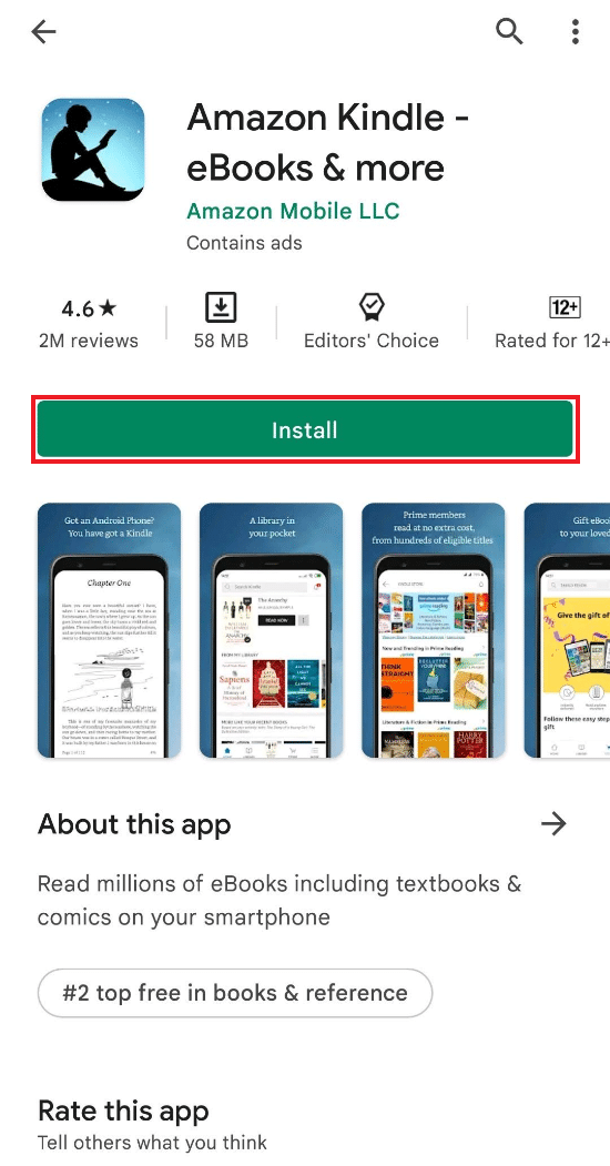 Kindleアプリをインストールします。 AndroidでMOBIファイルを開く方法