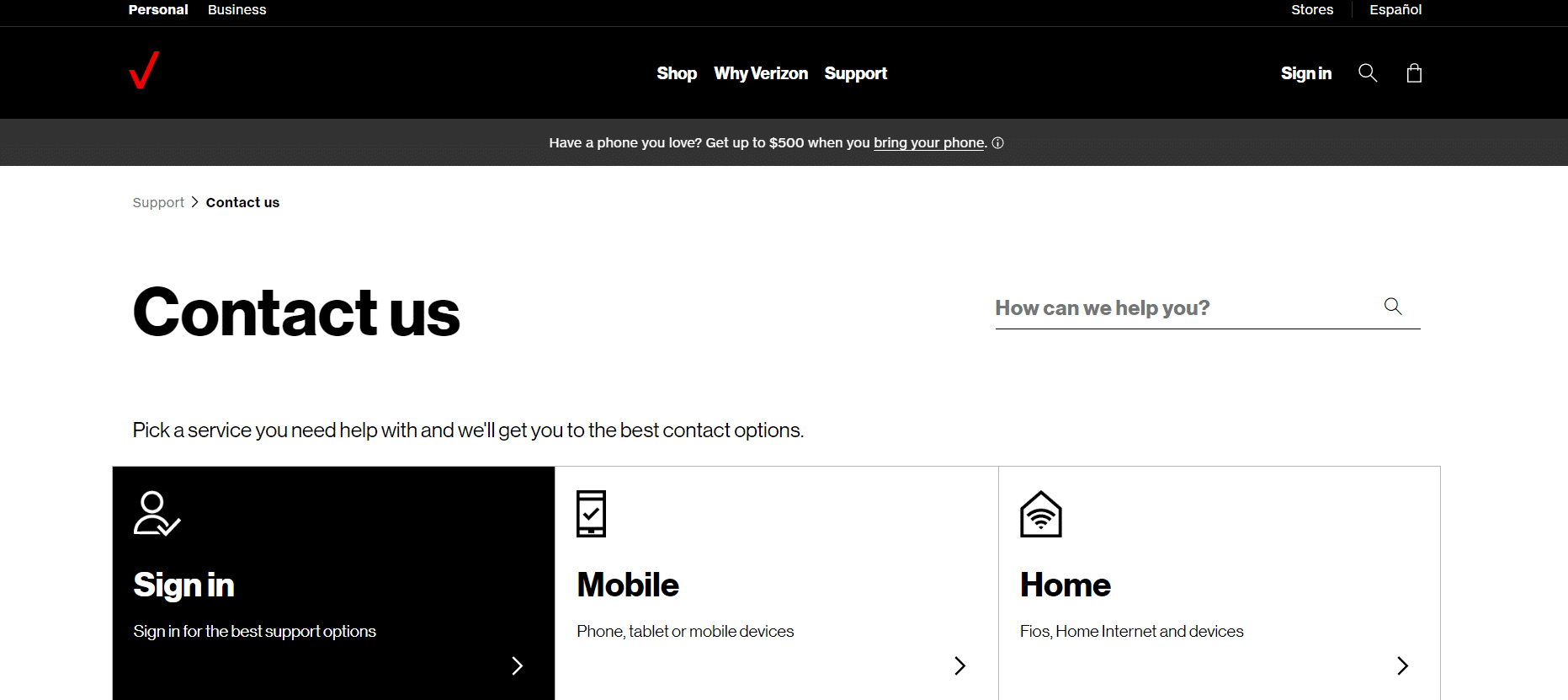 Pagina del supporto wireless di Verizon. Come faccio a trovare un essere umano presso il servizio clienti Verizon