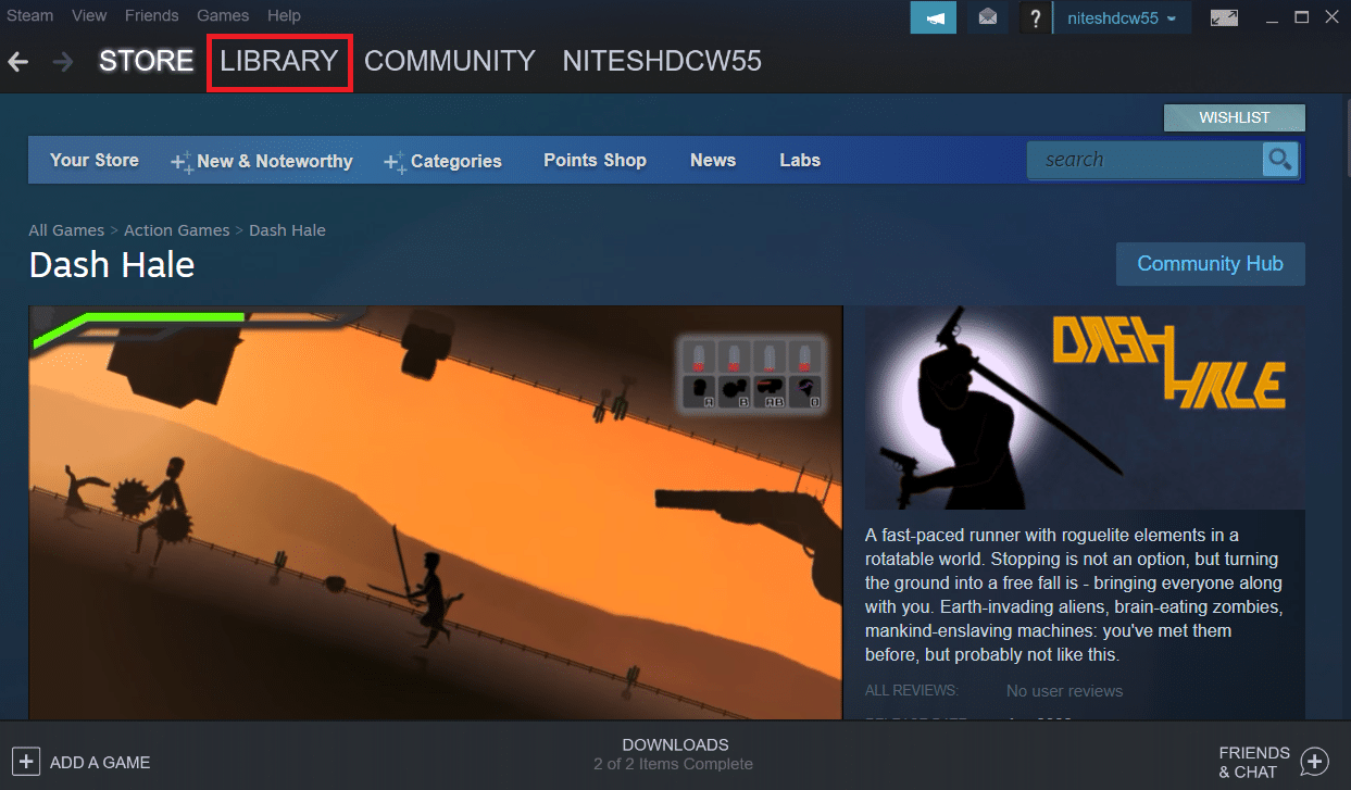 Haga clic en la opción BIBLIOTECA. Solucionar el error de archivos descargados faltantes en Steam
