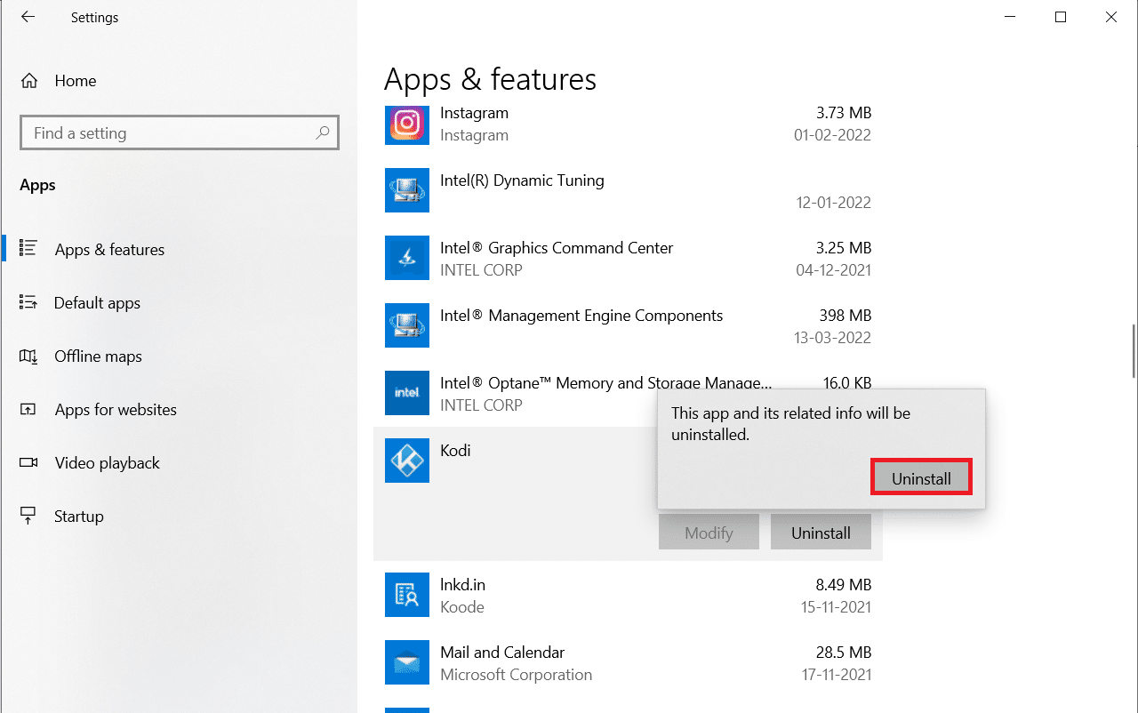 cliquez sur Désinstaller dans la fenêtre contextuelle. Correction de l'assistant Kodi Ares ne fonctionnant pas