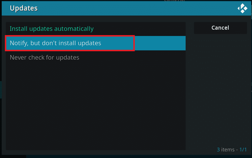 Wählen Sie die Option Updates benachrichtigen, aber nicht installieren