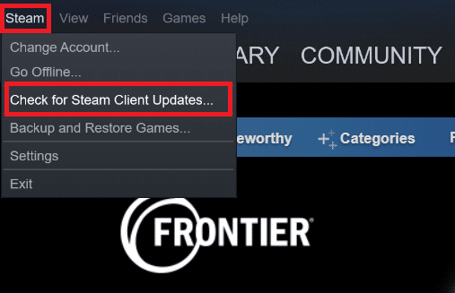 Acum, faceți clic pe Steam urmat de Verificați actualizările clientului Steam...