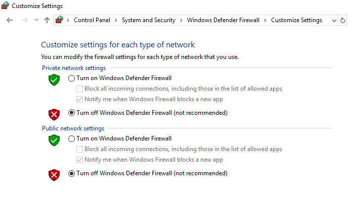 Dezactivează Windows 10 Firewall