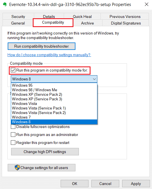 Dans l'onglet Compatibilité, cochez la case Exécuter ce programme en mode de compatibilité pour. Comment réparer l'erreur de lancement du programme d'installation NSIS