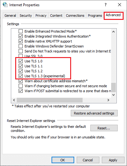 ตอนนี้สลับไปที่แท็บขั้นสูงแล้วเลื่อนลงไปที่ Settings