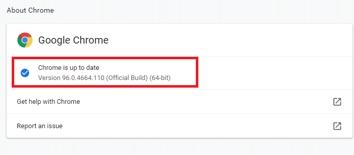 Dacă Google Chrome este actualizat la cea mai recentă versiune, atunci va arăta că Chrome este actualizat. Remediați pluginurile Chrome care nu funcționează în Windows 10