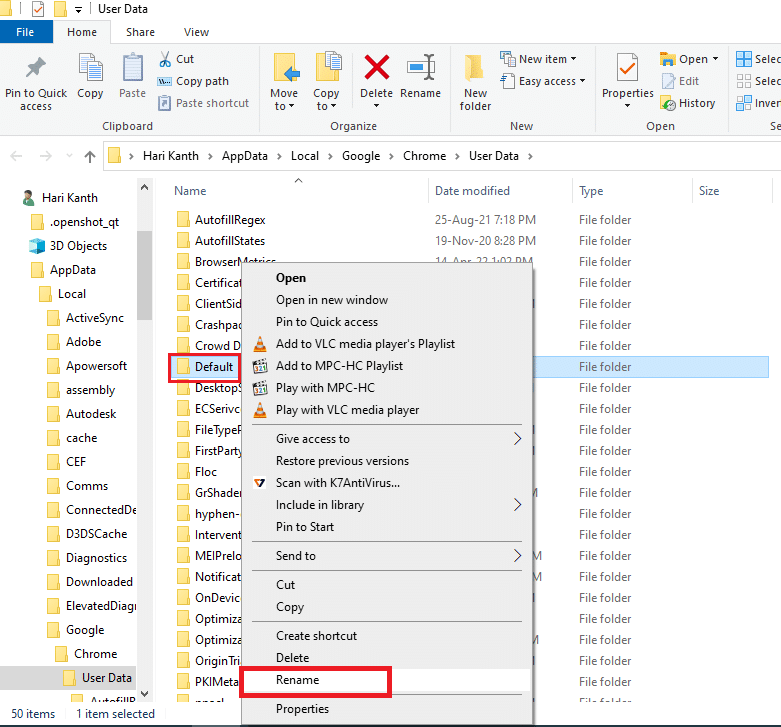 wählen Sie die Option Umbenennen. Beheben Sie Chrome-Plug-ins, die in Windows 10 nicht funktionieren