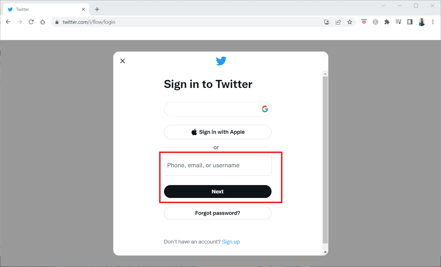 Faça login na sua conta do Twitter usando suas credenciais na visualização do Twitter Desktop