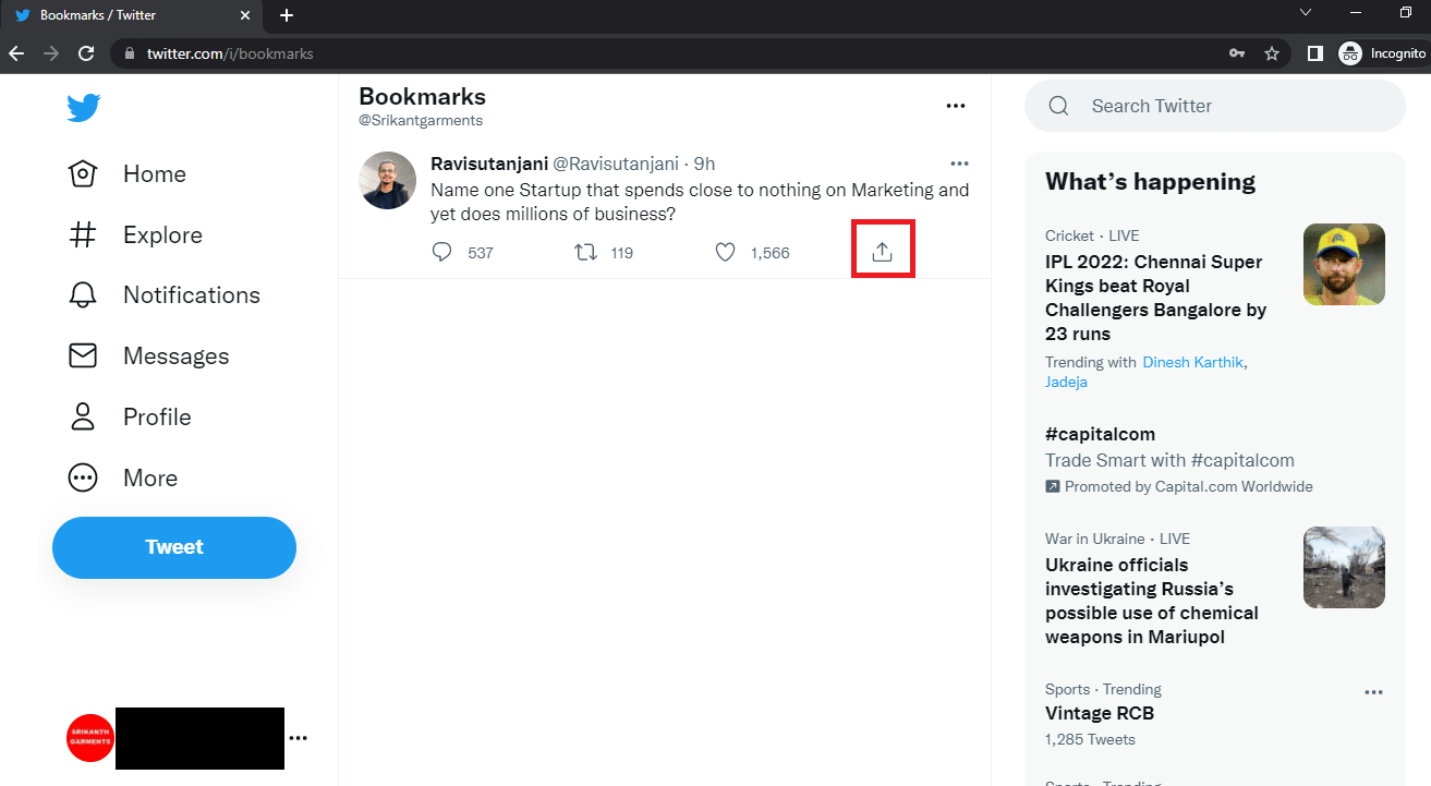 Klicken Sie in der Desktop-Ansicht von Twitter auf die Schaltfläche „Teilen“.