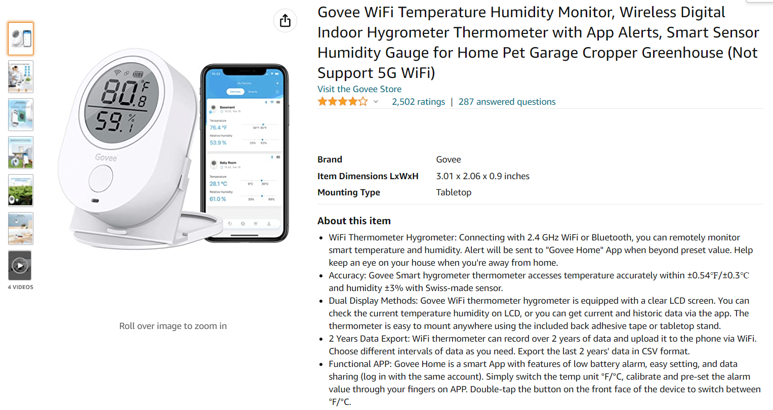 Termómetro o higrómetro Govee. 11 mejores sensores de temperatura y humedad WiFi