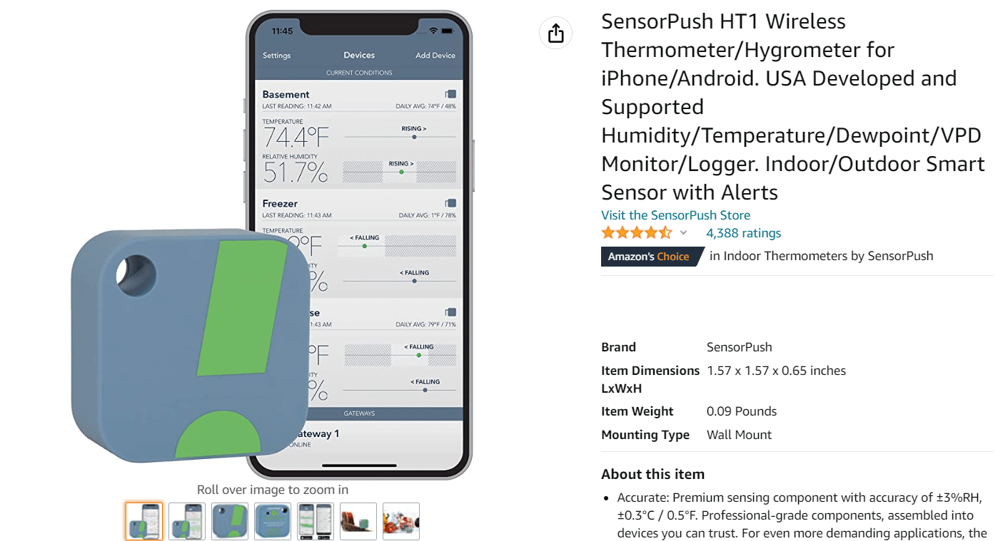 Termometro o igrometro wireless SensorPush. 11 Miglior sensore di temperatura e umidità WiFi