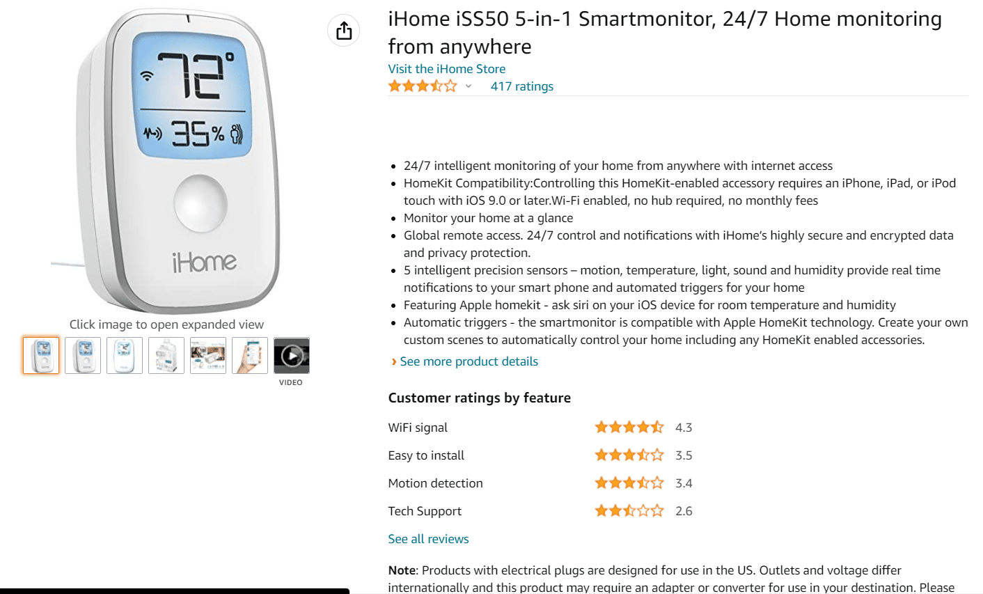 iHome iSS50 5 in uno Smartmonitor. 11 Miglior sensore di temperatura e umidità WiFi