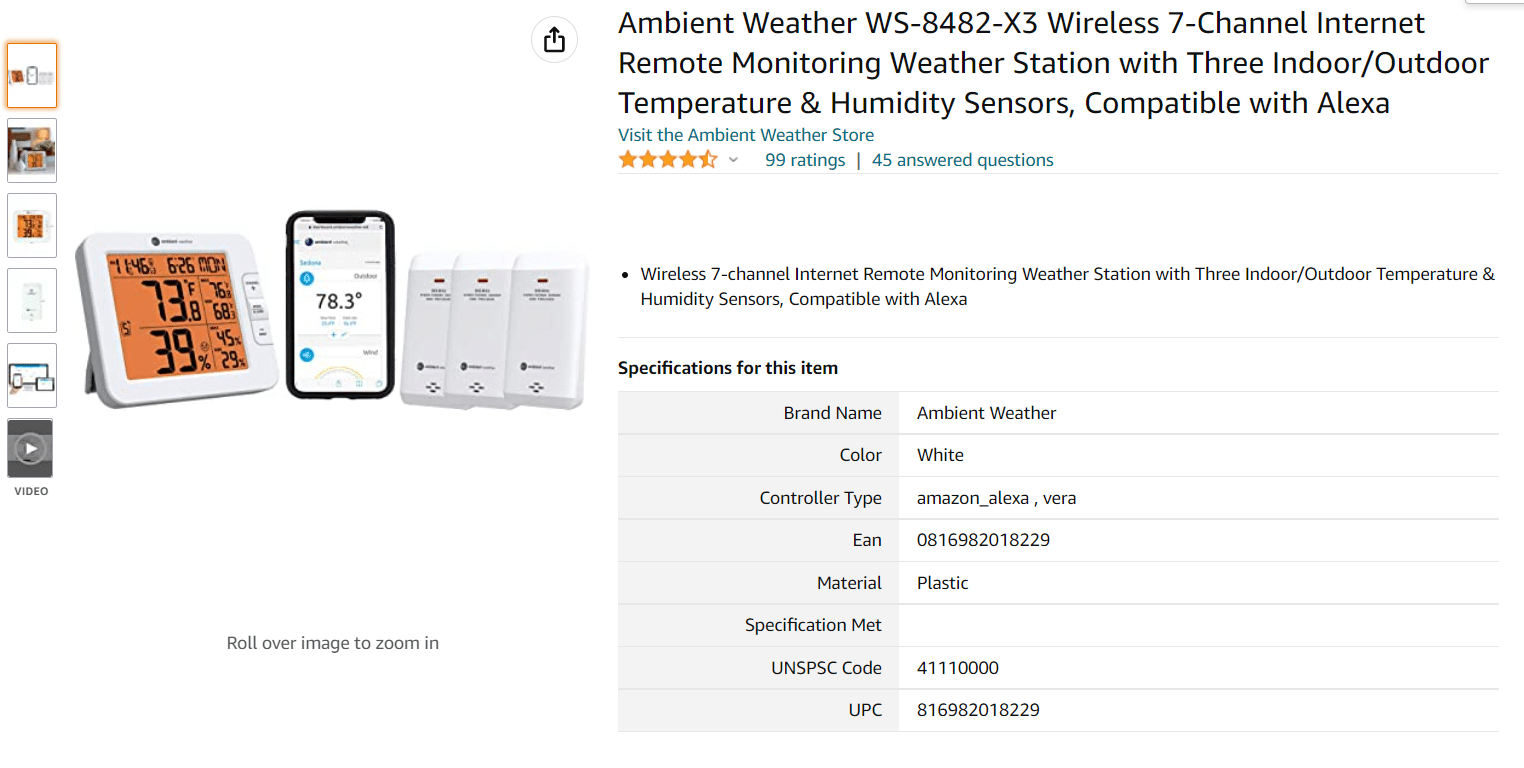 Ambient Weather WS 8482 X3 Stazione di monitoraggio wireless