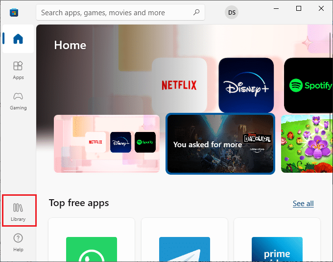 Затем щелкните значок «Библиотека» в левом нижнем углу Microsoft Store. Исправление Microsoft Store, не работающего в Windows 10