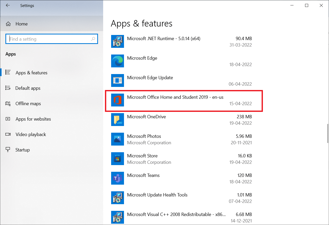 Scorri verso il basso e fai clic su Microsoft Office. Correggi l'errore stdole32.tlb in Windows 10